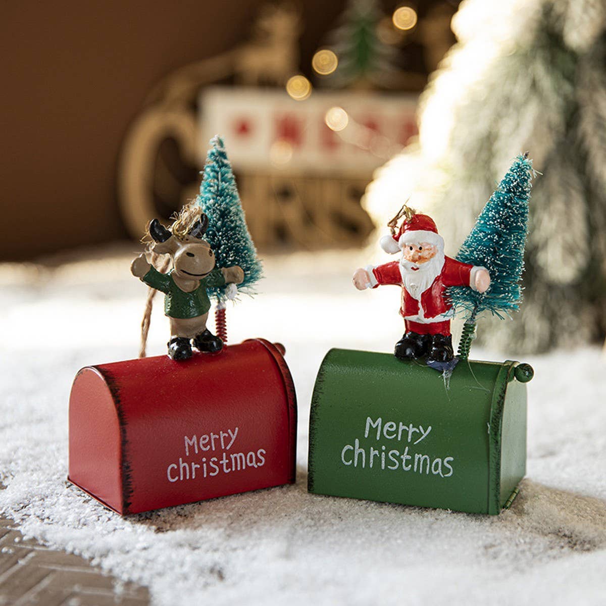 Iron Colorful Xmas Tree Ornament Reindeer Santa