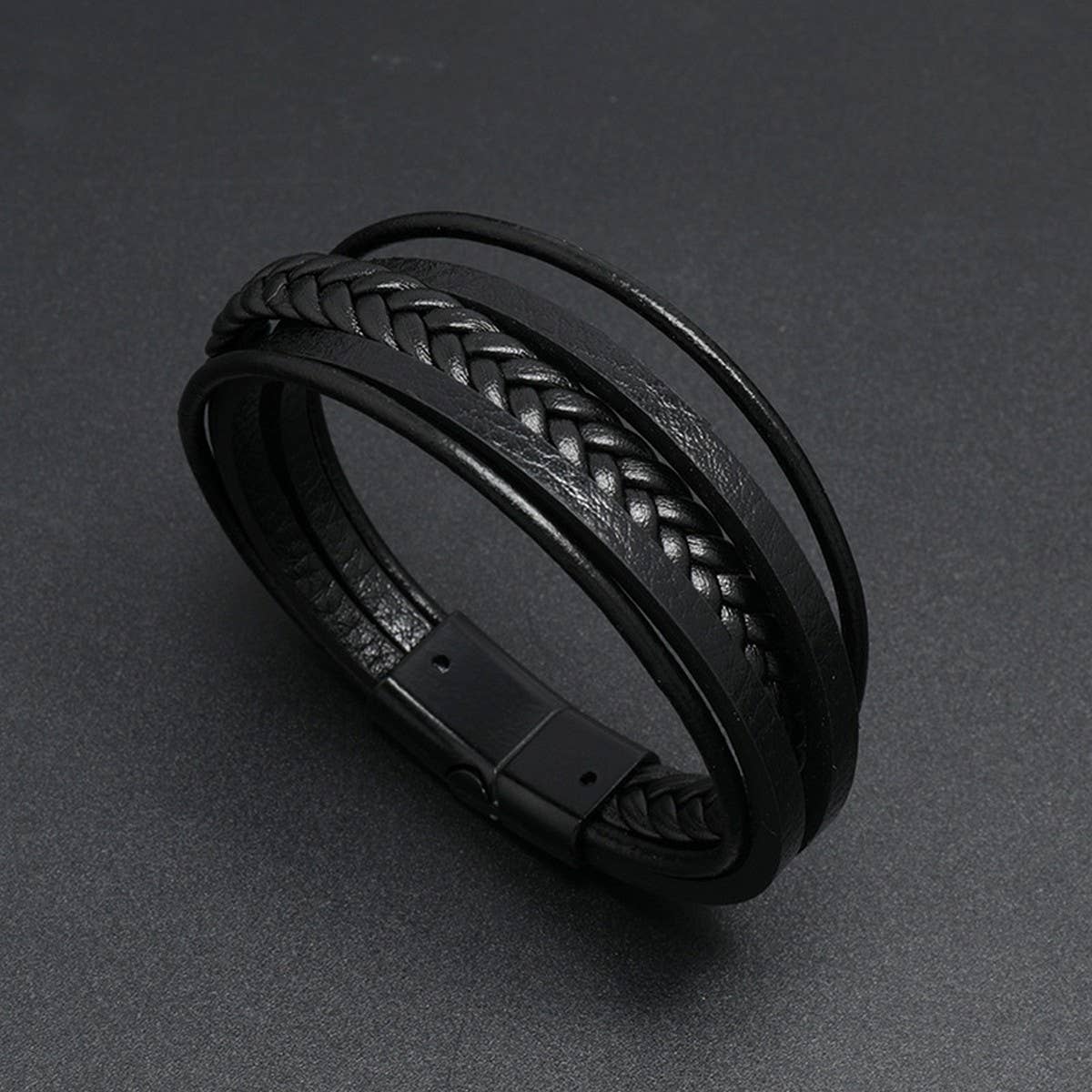 SIMPLE BRAIDED LEATHER MAGNET CLASP BRACELET_CWMM4471