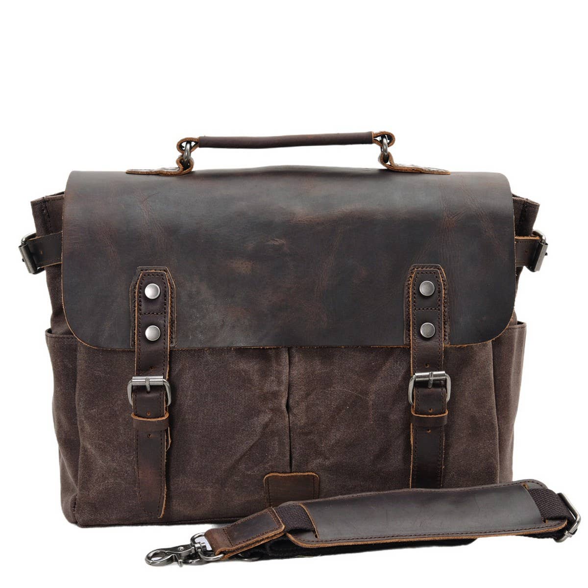 Vintage Waxed Canvas Camera Satchel with Leather_CWAB5572