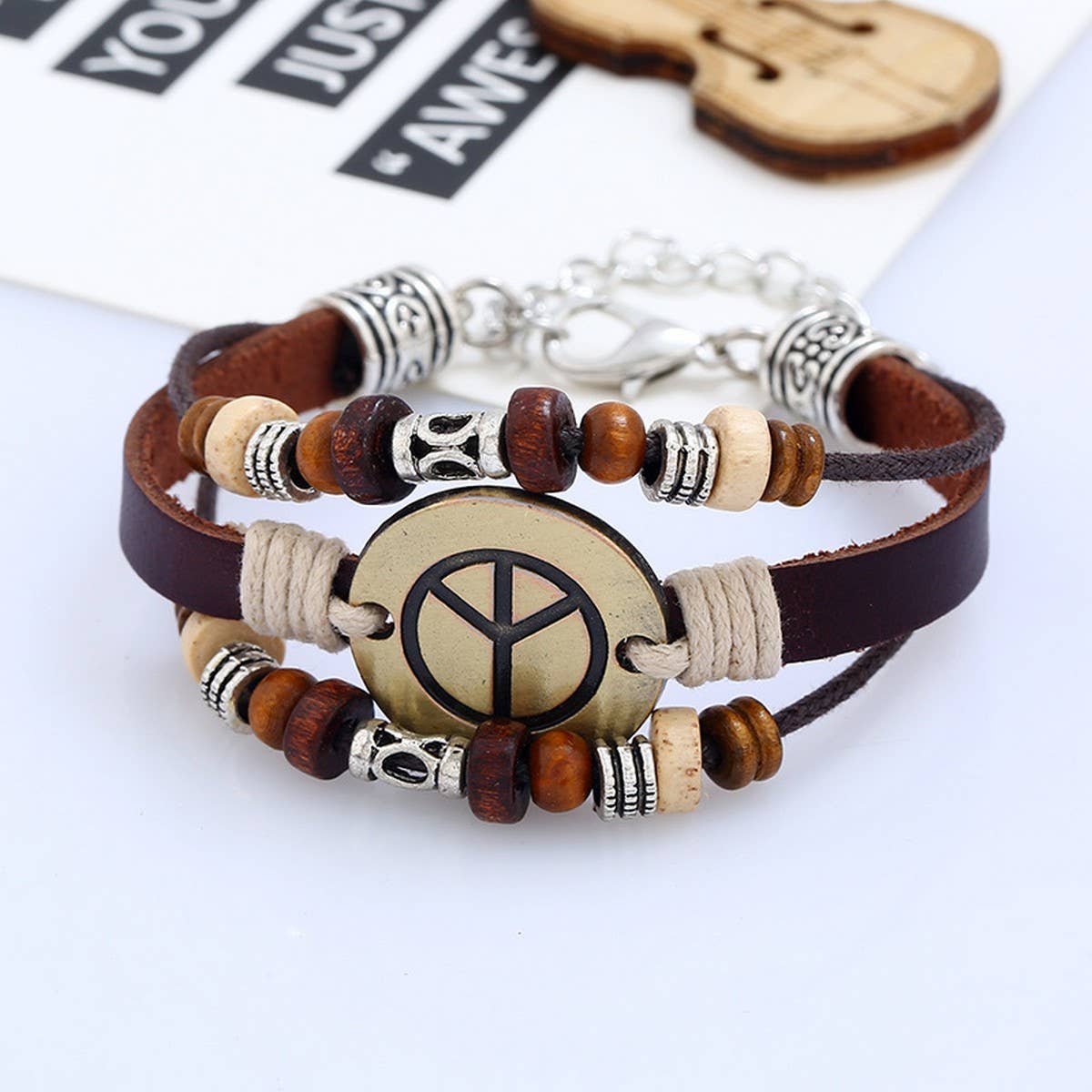 PUNK HANDMADE BEADED COWHIDE BRACELET_CWMM4515
