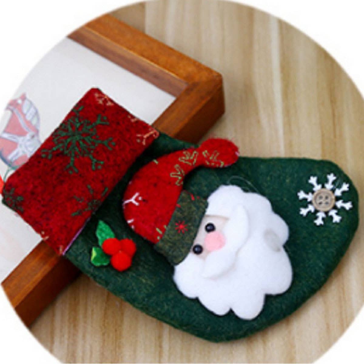 CHRISTMAS DECORATIONS WITH VARIOUS CHRISTMAS SOCKS