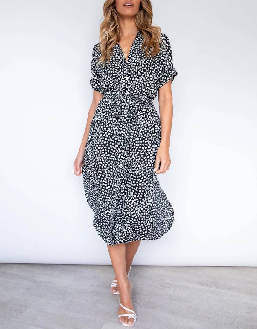 FLORAL PRINT IRREGULAR DRESS WITH LAPEL