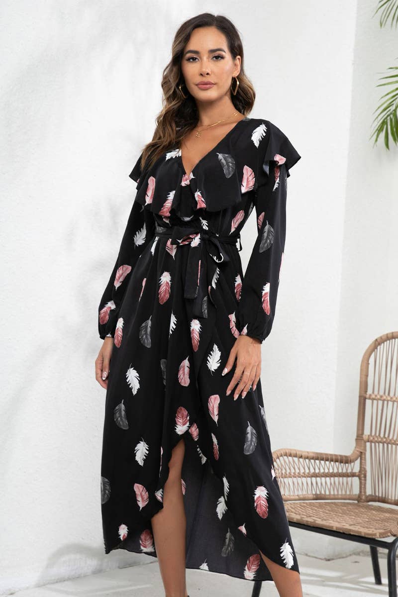 FLORAL PRINT DRESS WITH SLIT AND SWING