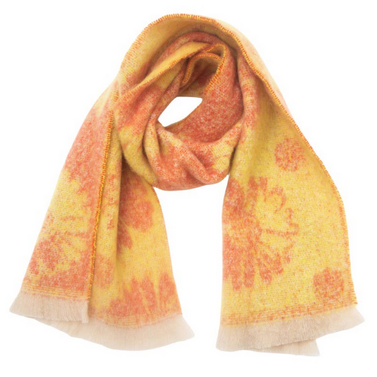 Floral Jacquard Scarf ? Winter Short Fringe Wrap