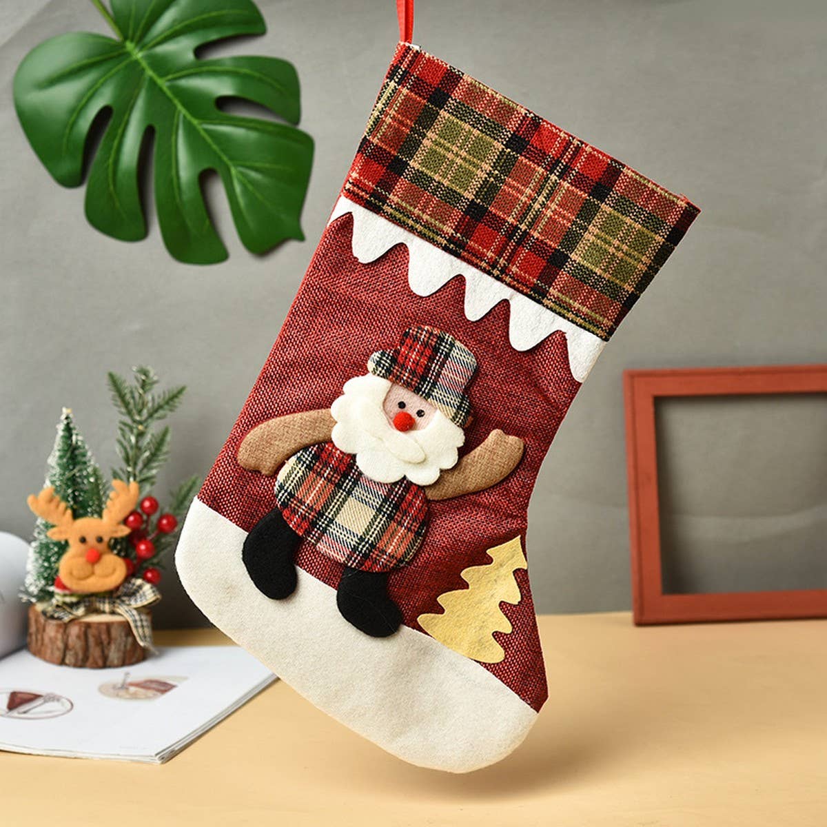 CHRISTMAS DECORATIONS WITH VARIOUS CHRISTMAS SOCKS
