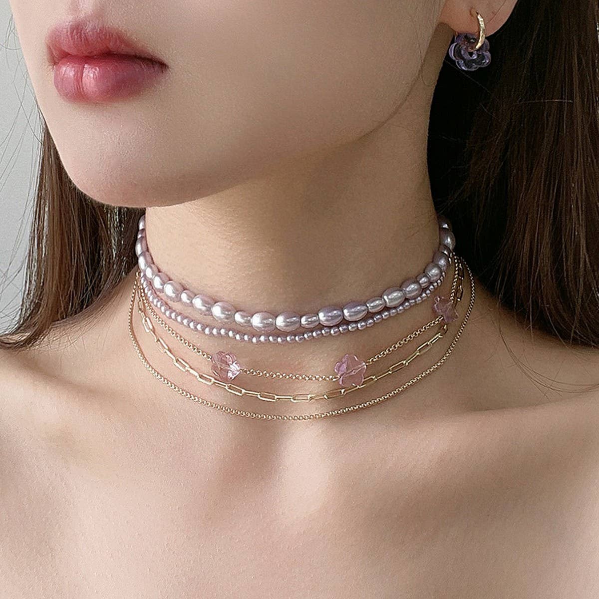LAVENDER SERIES STACKED PEARL NECKLACE COMBINATION