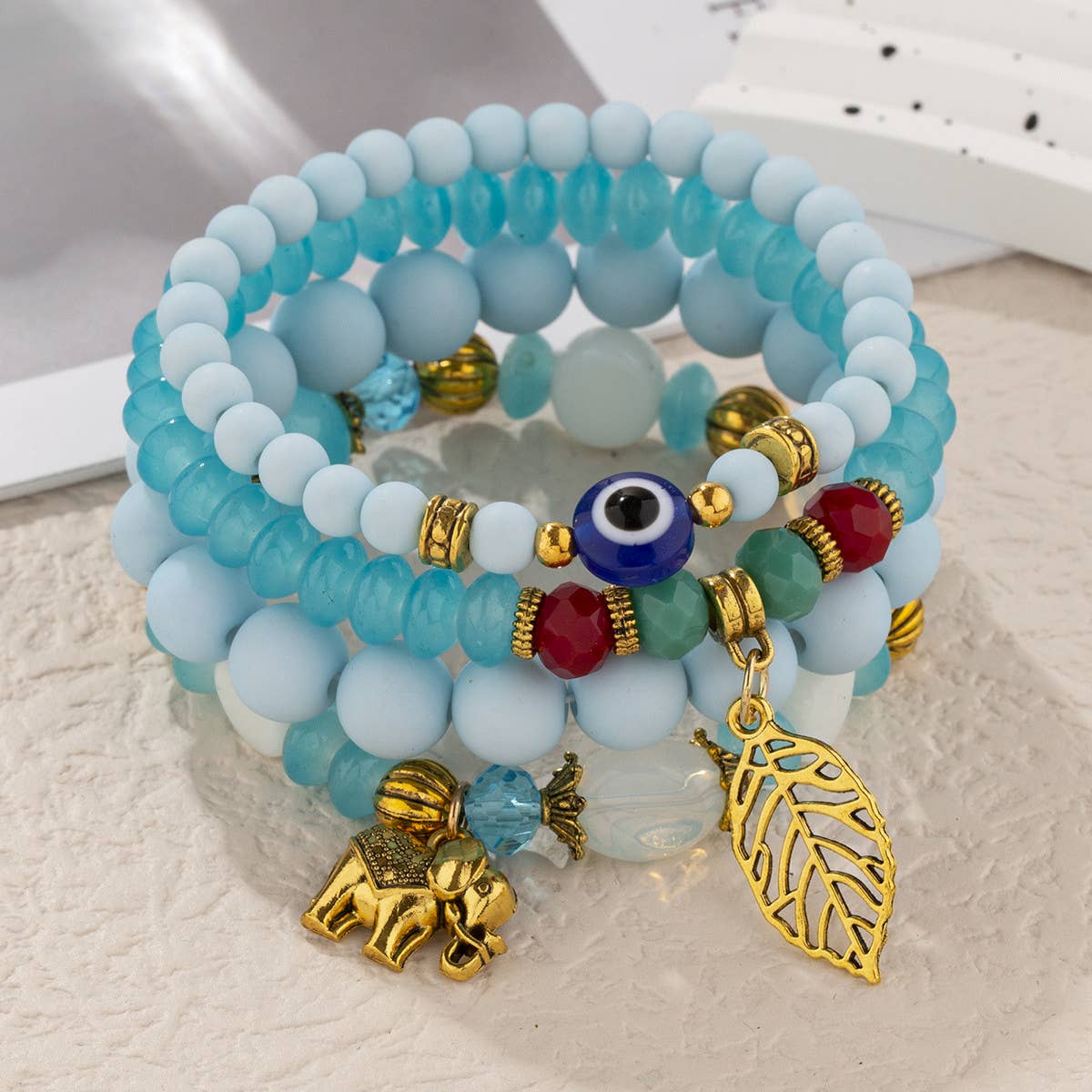 MULTI-LAYERED ELEPHANT LEAF BEAD BRACELET