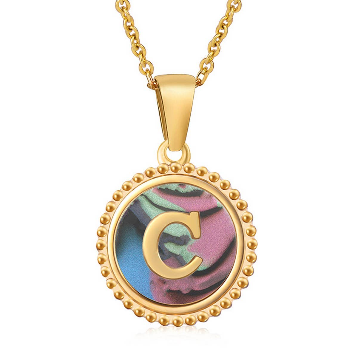 CWAJE1942_Simple Round Colorful Shell Letter Necklace