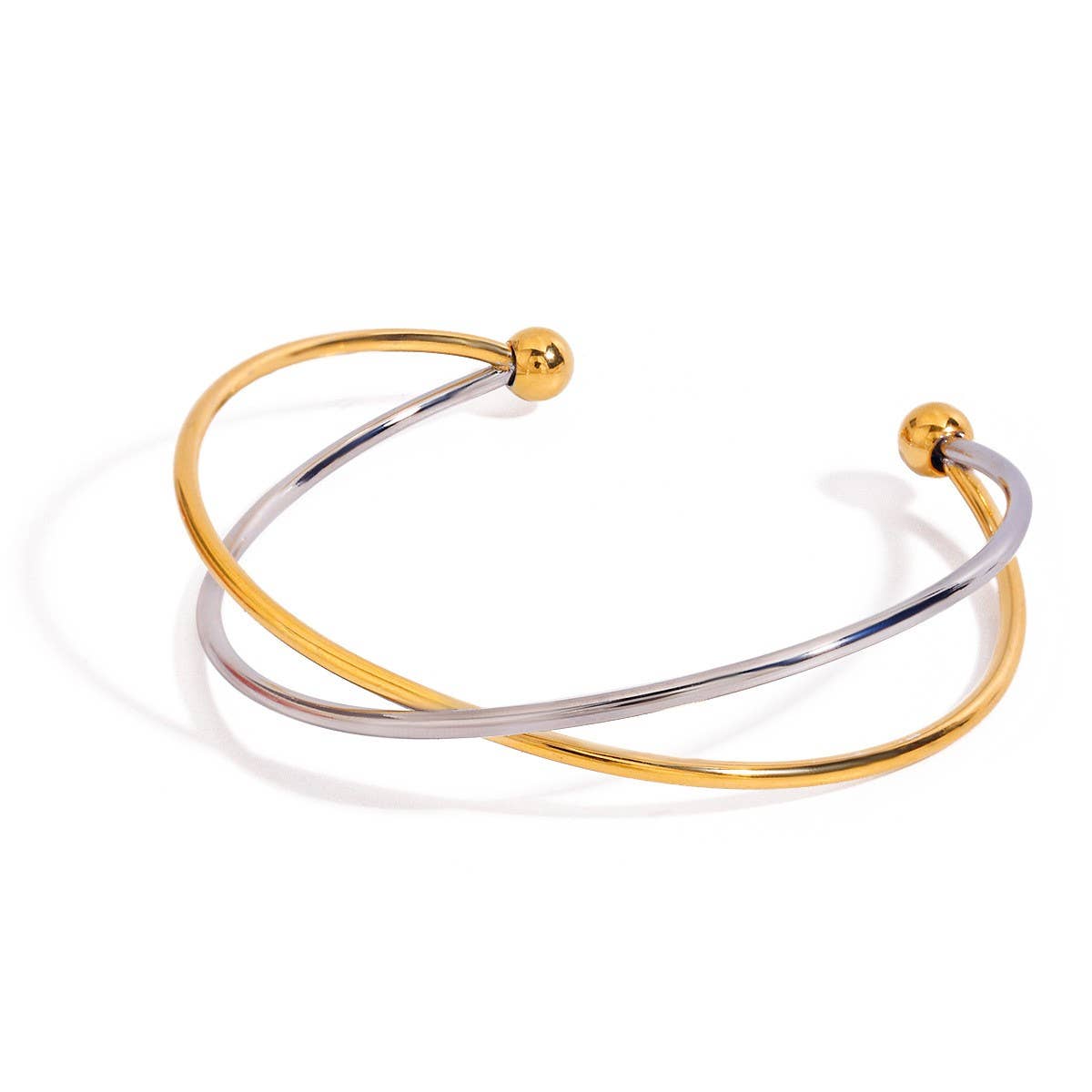 18K Gold & Silver Two-Tone Cross Open Cuff_CWAJE4638