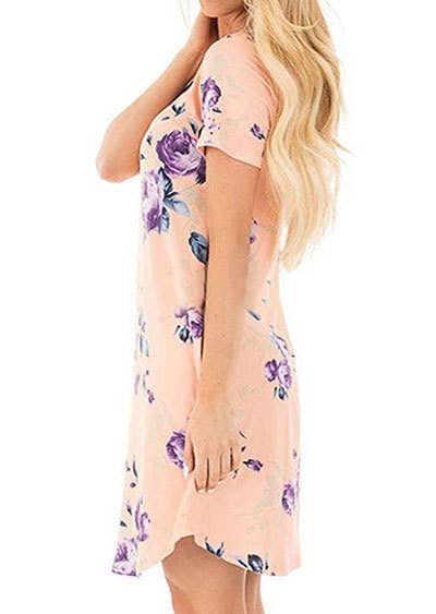 FLORAL PRINT BASIC CREW NECK PULLOVER DRESS