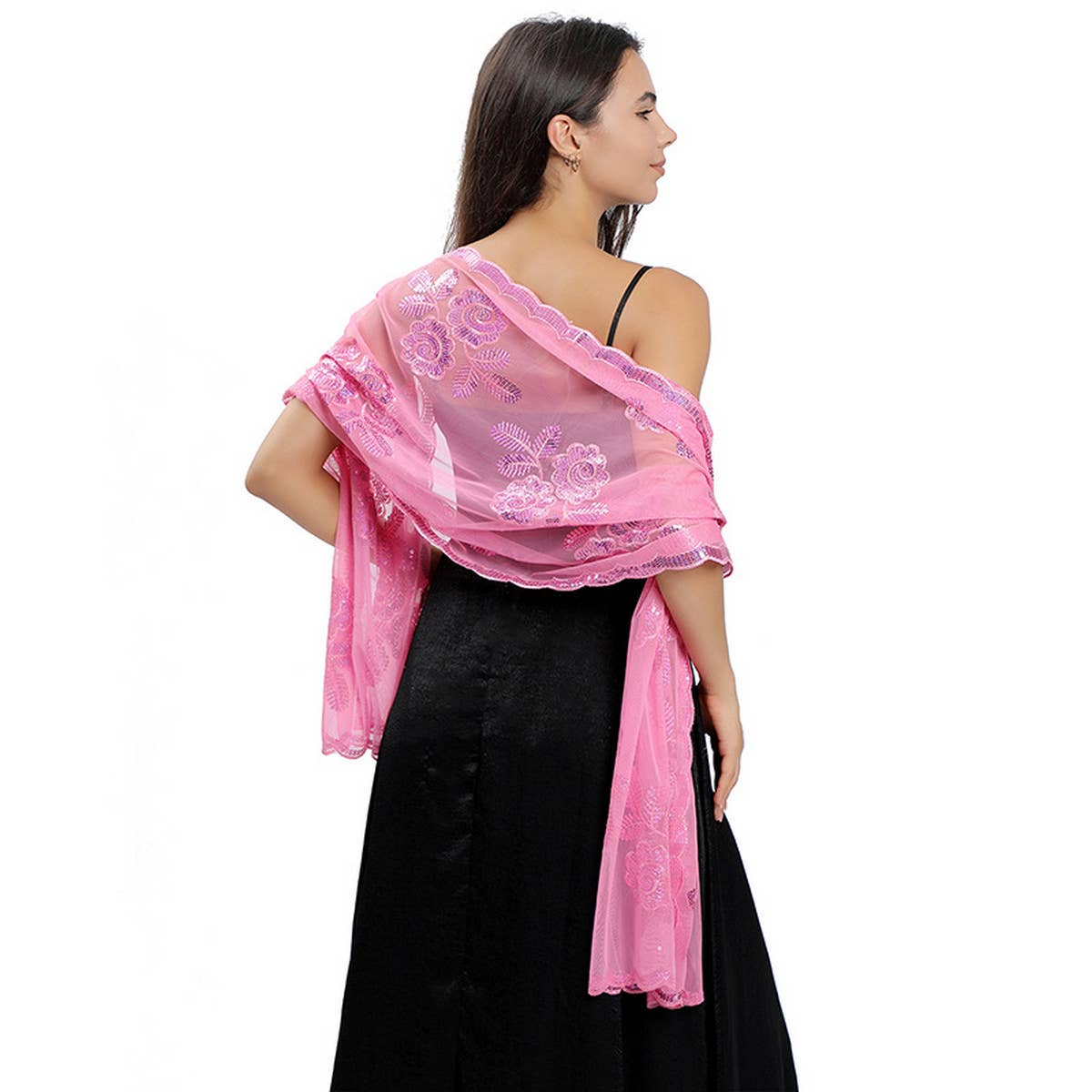 NEW ARRIVAL FLOWER SEQUIN EMBROIDERED SHAWL