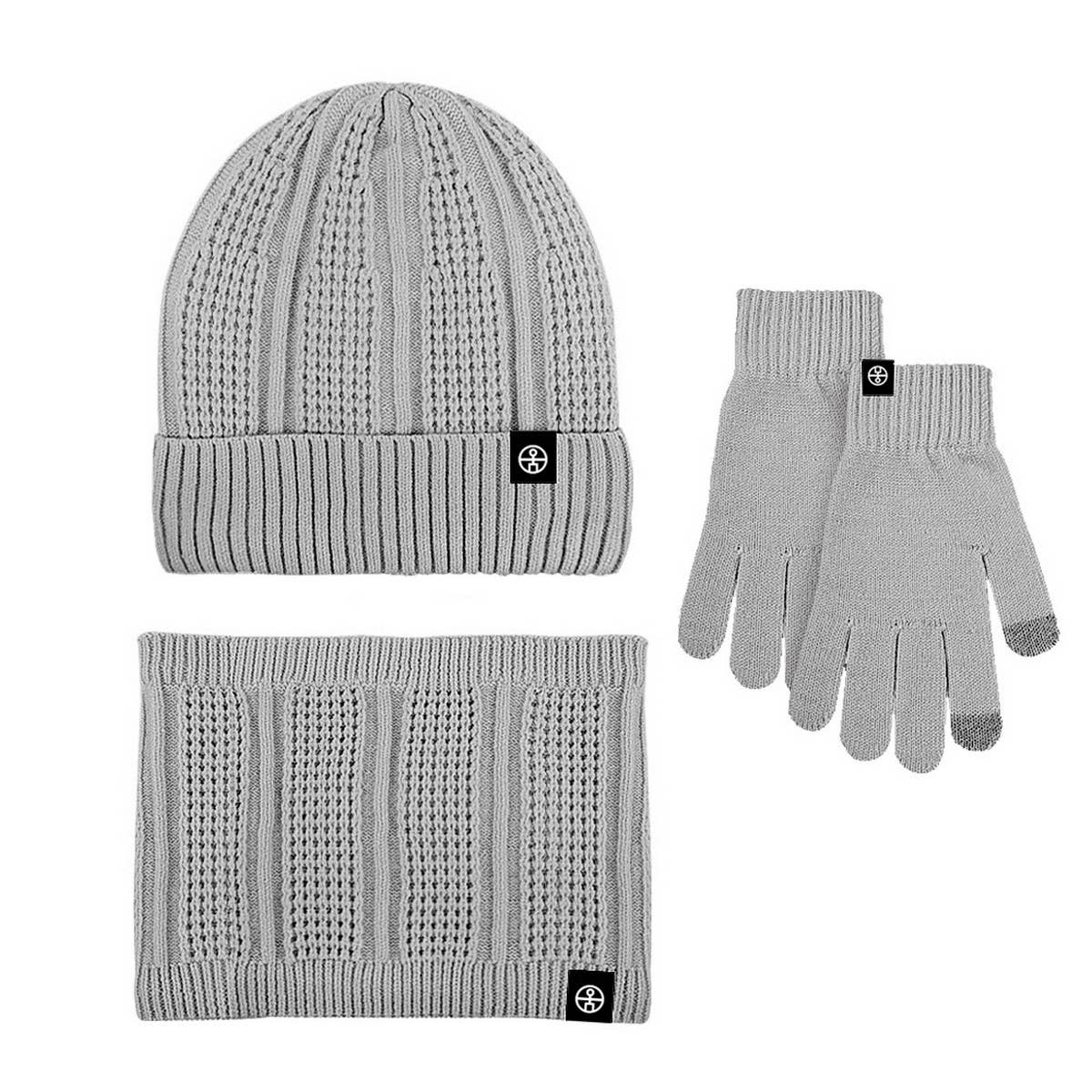 WINTER WOOL WARM PLUS FLEECE SCARF THREE PIECE SET