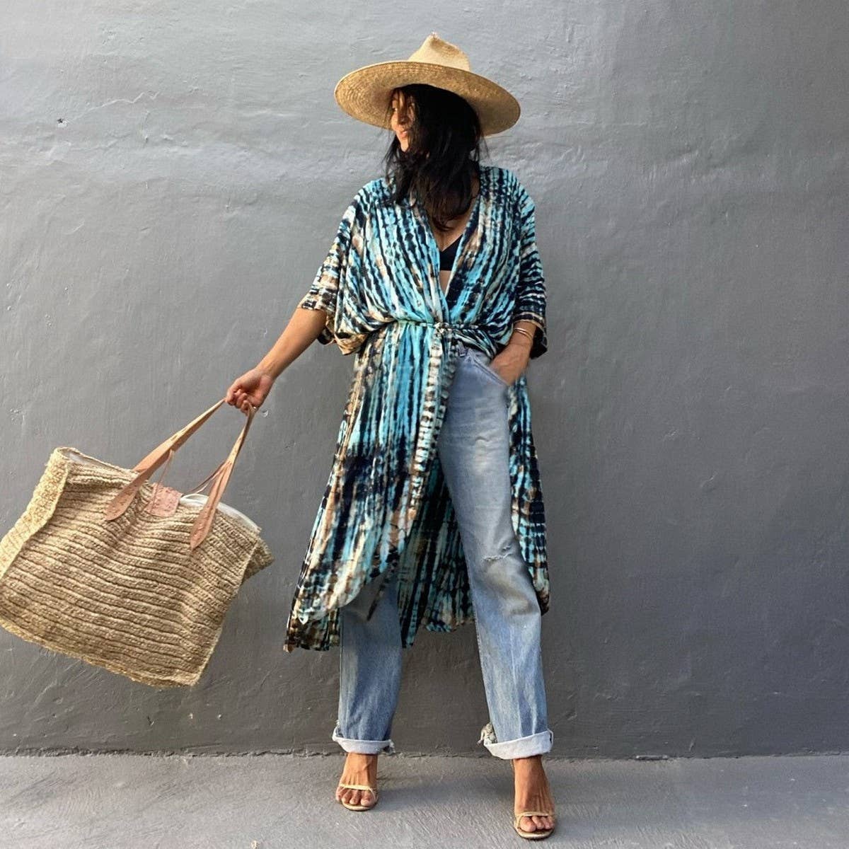 Bamboo Cotton Tie-Dye Beach Cover-Up Cardigan_CWMM6301