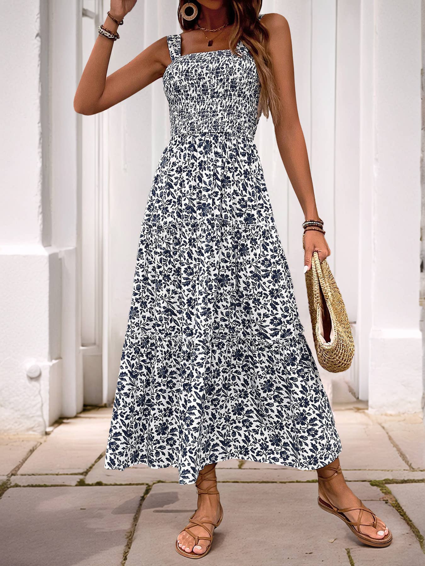 Floral sleeveless sundress sweet country style