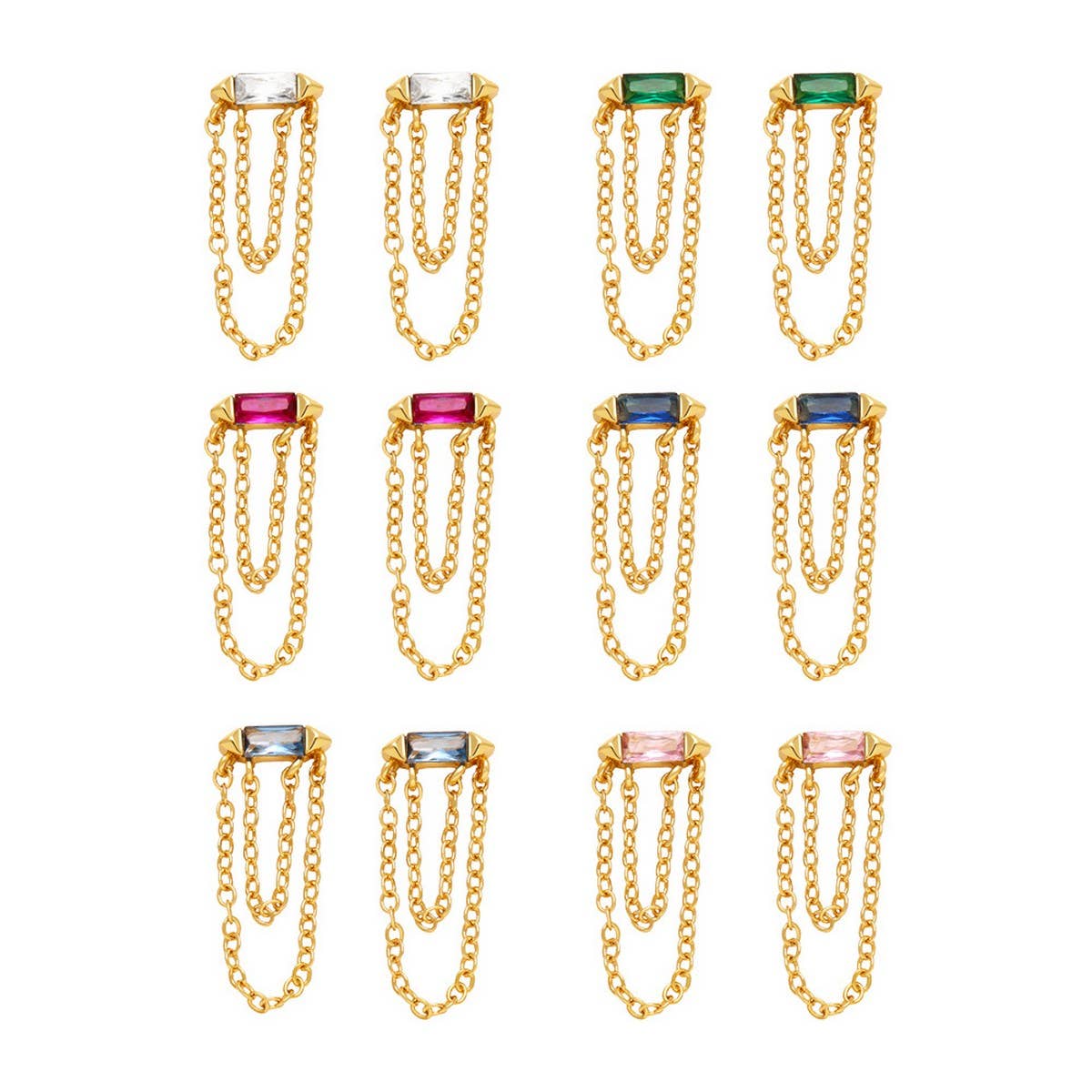 COLORED ZIRCON CHAIN TASSEL EARRINGS