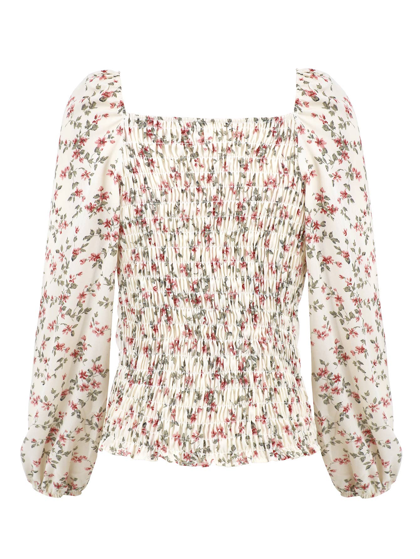 Floral Long Sleeve Square Neck Loose T-shirt