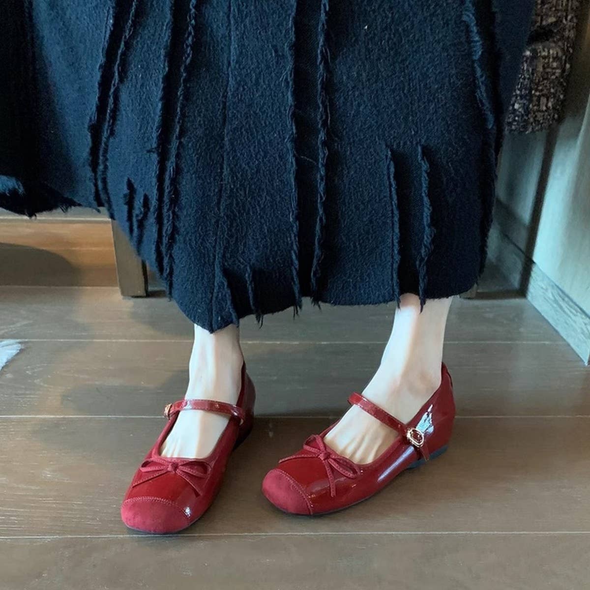 Red Bow Mary Jane Shoes with Hidden Wedge_CWSHF0057