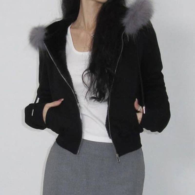 WOOLLY PATCHWORK ZIPPER HOODIE COAT LADY