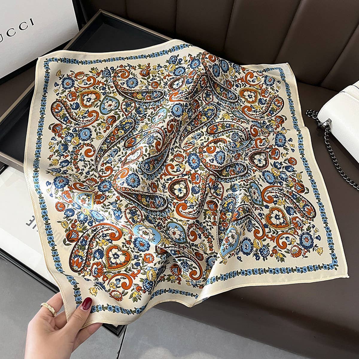 100% Silk Floral Scarf, Square, Versatile, Gift_CWASC0544