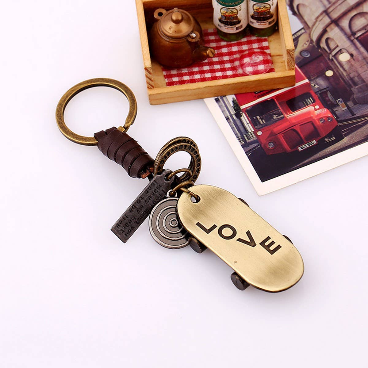 VINTAGE WOVEN SKATEBOARD LEATHER KEYCHAIN
