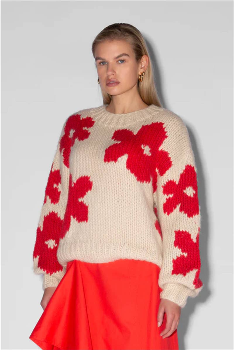 FLORAL PRINT TOP CREW NECK IN CONTRASTING COLORS