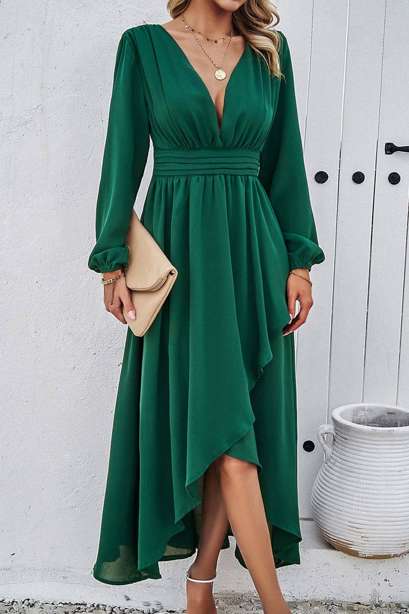 CWDMD4831_SPRING AND AUTUMN SLIM WAIST DRESS WITH SEXY SWING