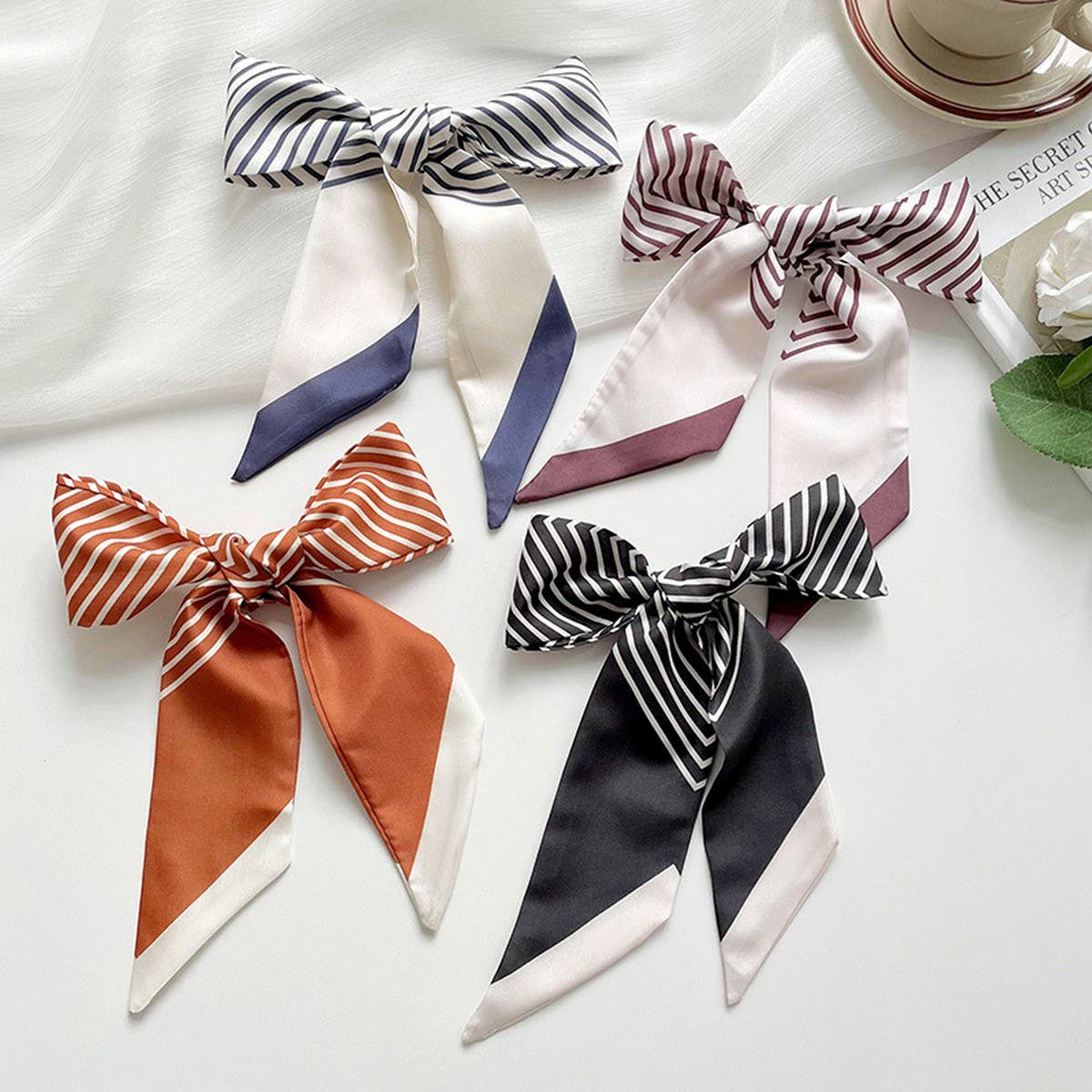 VERSATILE BLACK STRIPED SCARF HEADBAND SCARF