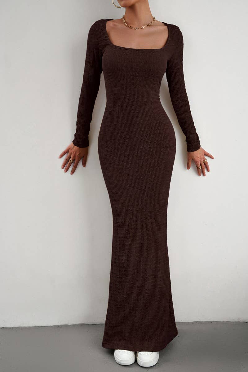 CWDMD4832_SLIM FIT SQUARE NECK LONG SLEEVE KNIT DRESS