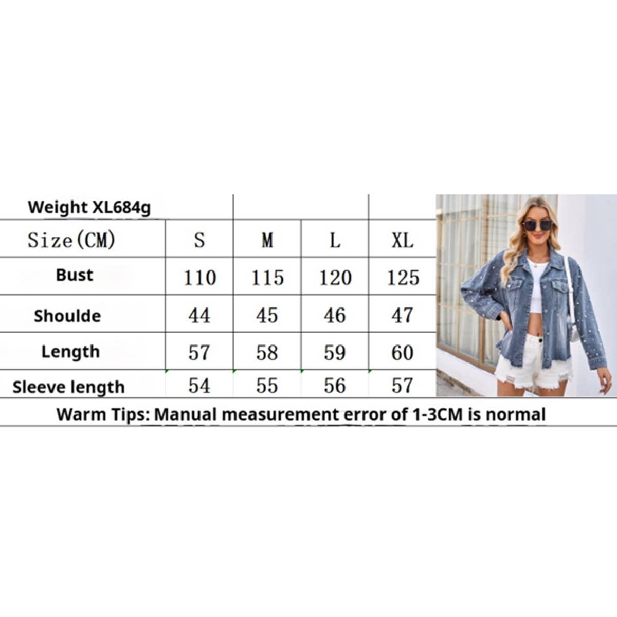 Spring Beaded Washed Denim Jacket ??Long Sleeve_CWOCO1194