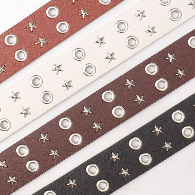 Punk double-row pin buckle denim belt
