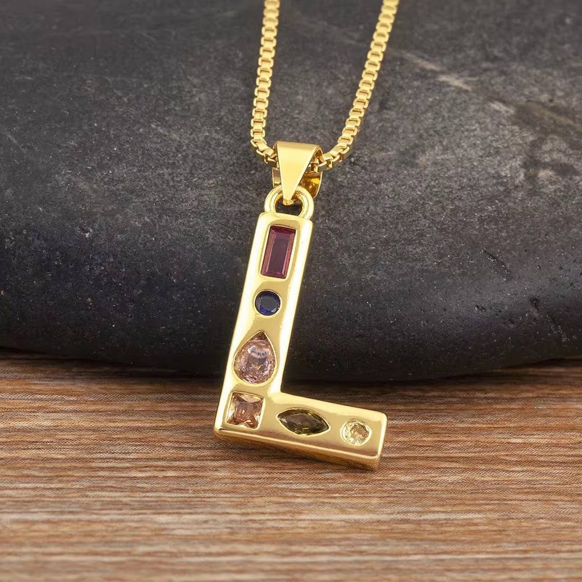 26 Letters Copper Zirconia Pendant Necklace_CWMM5873