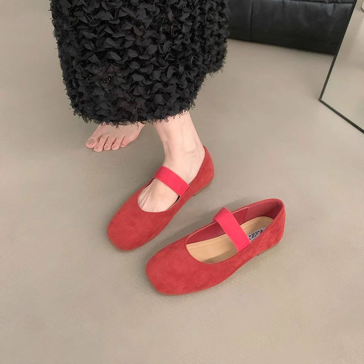 Red Ballet Flats Mary Janes for Dresses_CWSHF0134