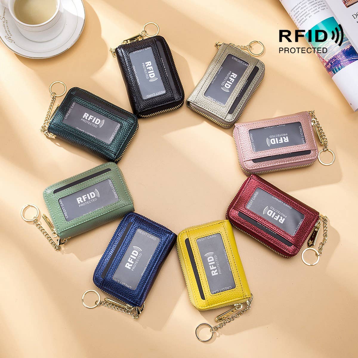 ZIPPER KEY CASE GENUINE LEATHER CARD HOLDER_CWAB3870