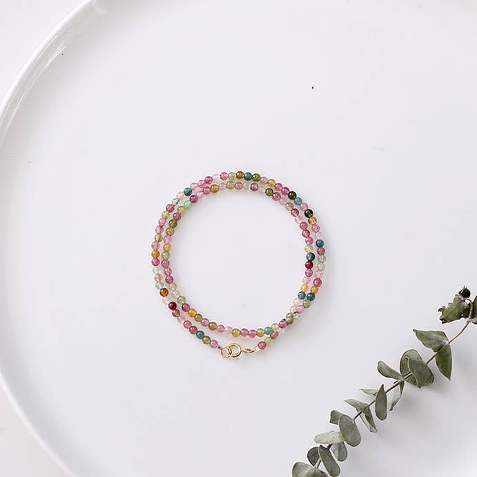 Double-layer fine rainbow tourmaline bracelet