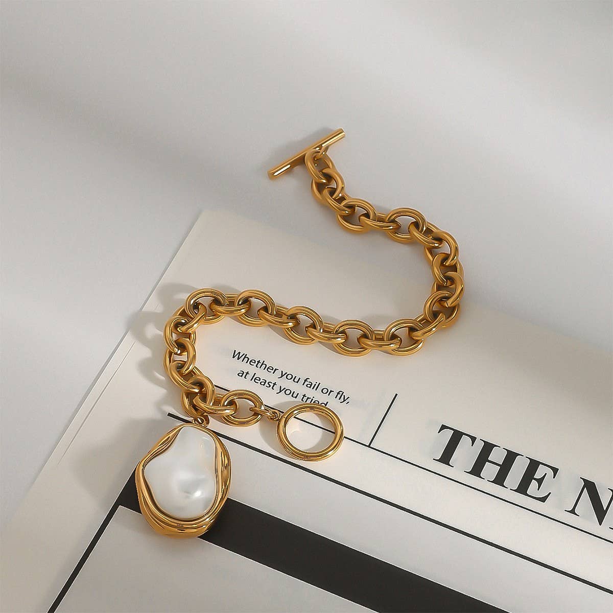 18K Gold Plated Pearl Pendant Cross OT Clasp Chain_CWAJE4759