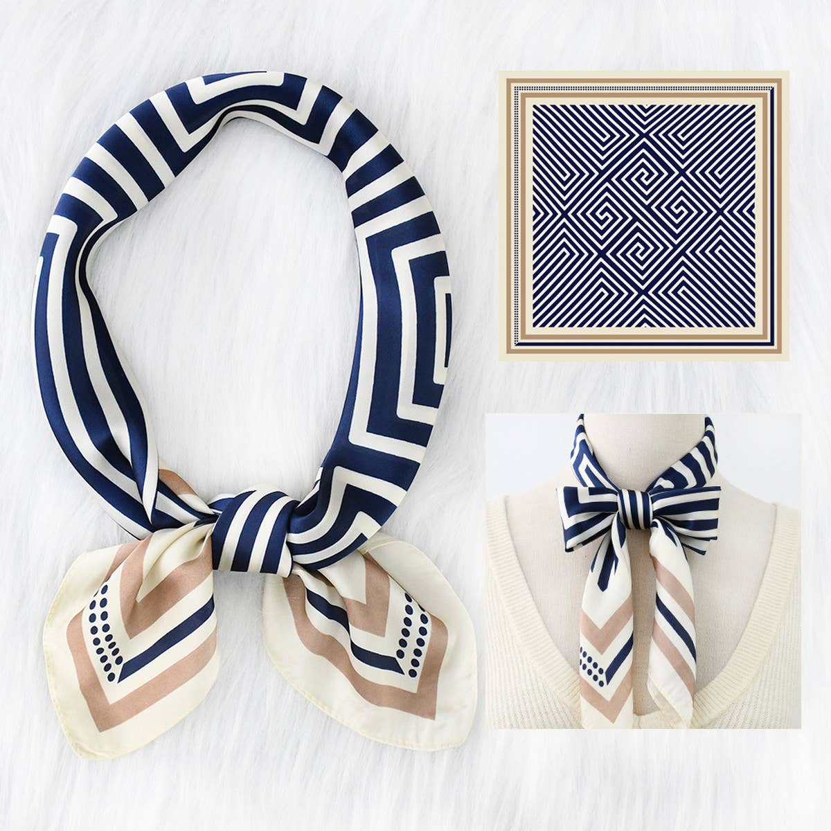 Striped Satin Square Scarf for Sun & Bag Wrap_CWASC1149