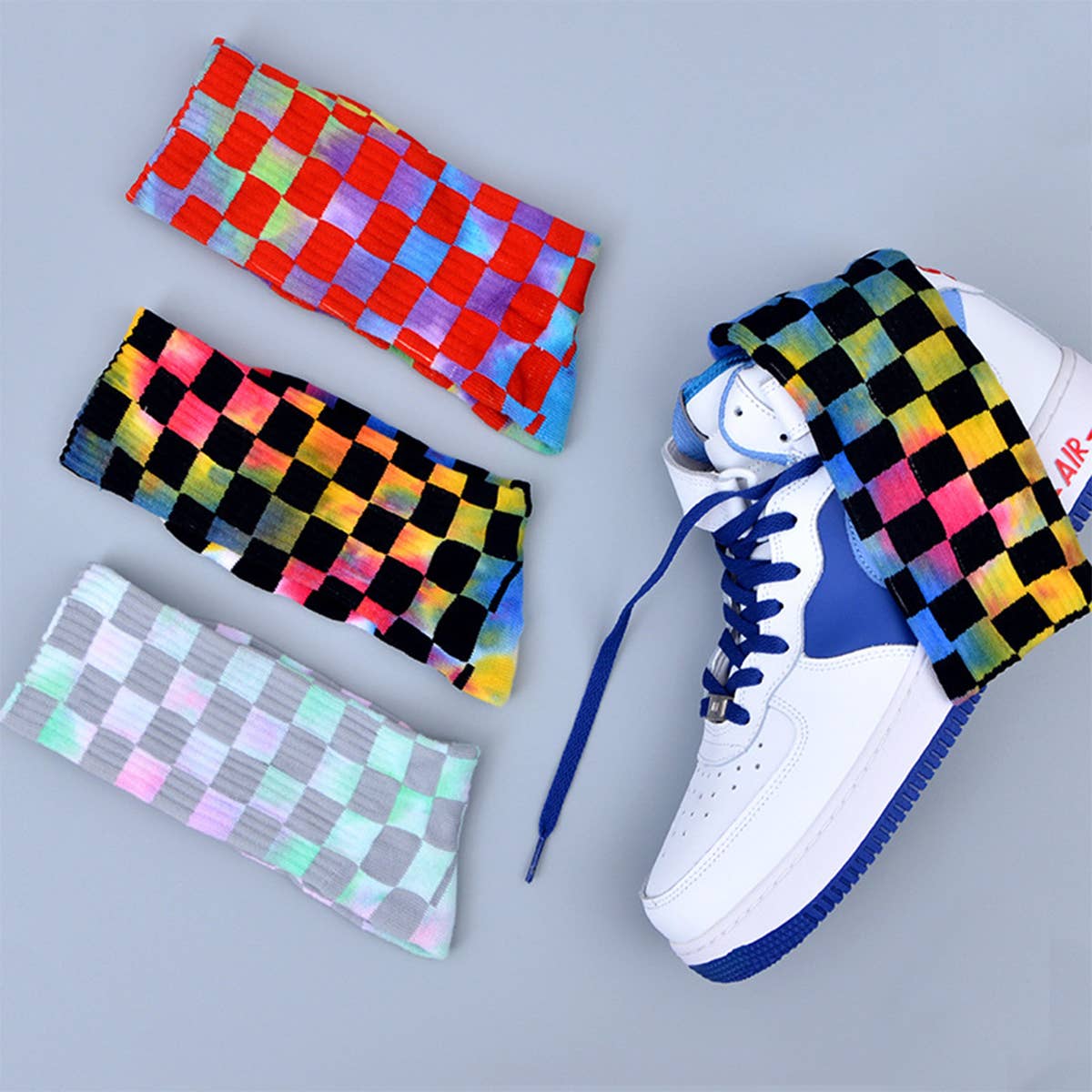 FASHION TIE-DYED CHECKERED SOCKS_CWMS0265