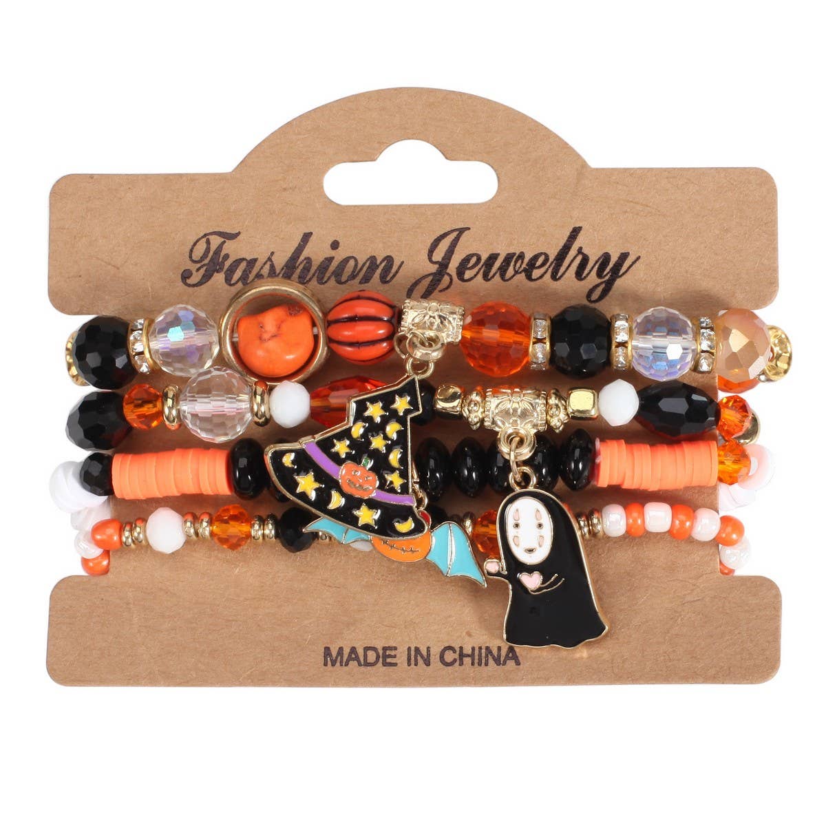 CWMM10432_HALLOWEEN GHOST PUMPKIN SKULL BEADED BRACELET