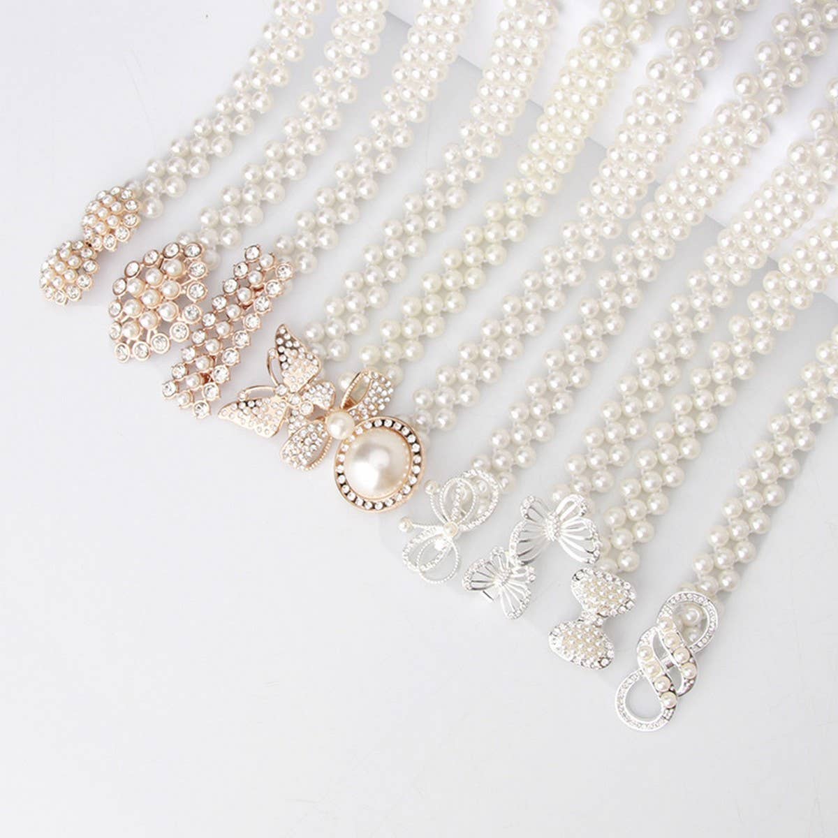 PEARL WOVEN ELASTIC BELT RHINESTONE ALLOY BUCKLES_CWABE0395
