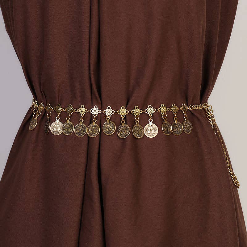Retro ethnic metal pendant ancient coin belt