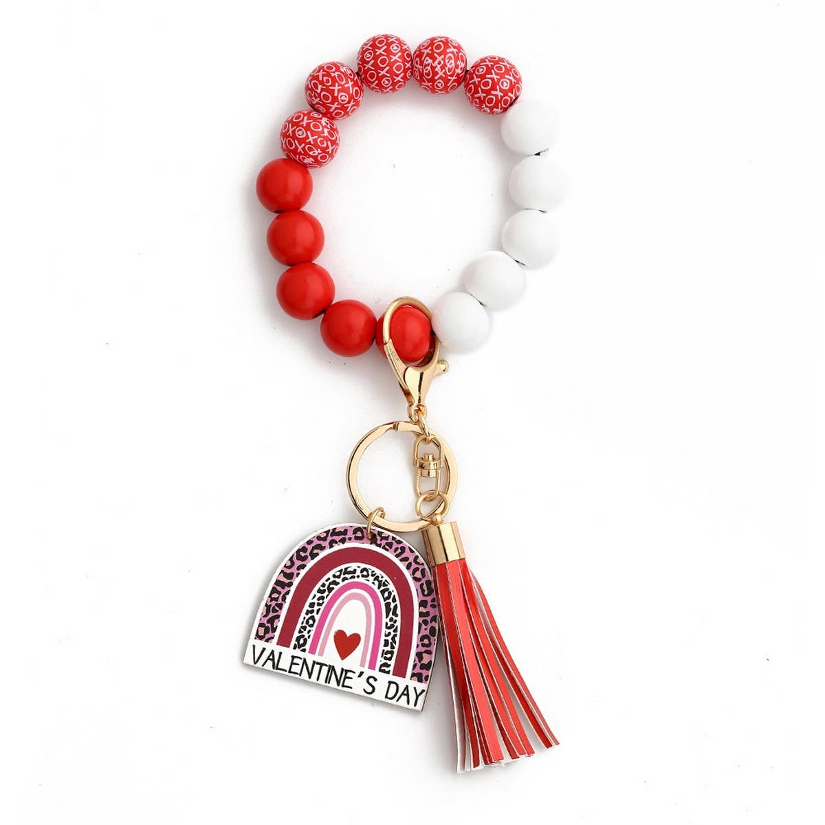 Heart Wooden Bead Bracelet Keychain Pendant