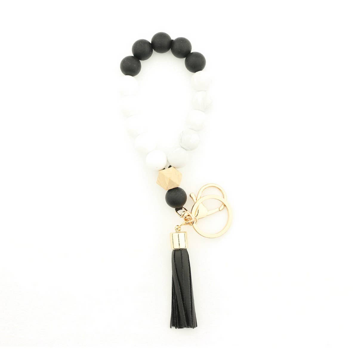Beech Wood & Silicone Bead Wristlet Keychain_CWMM7006