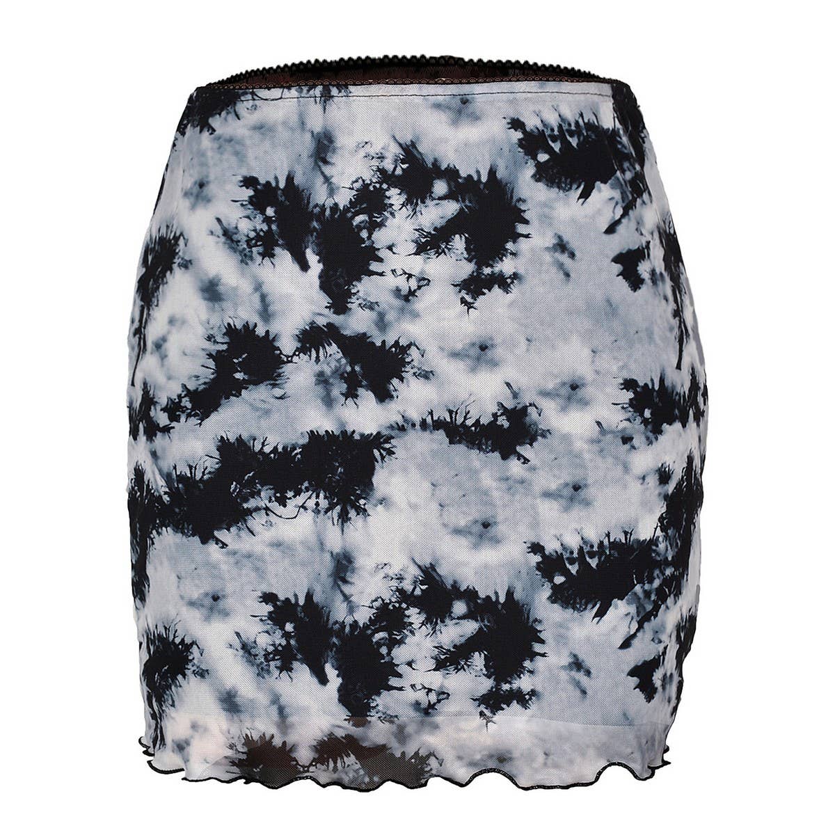 PRINTED MESH SKIRT DOUBLE LAYER SLIM HIP SKIRT_CWAB4794