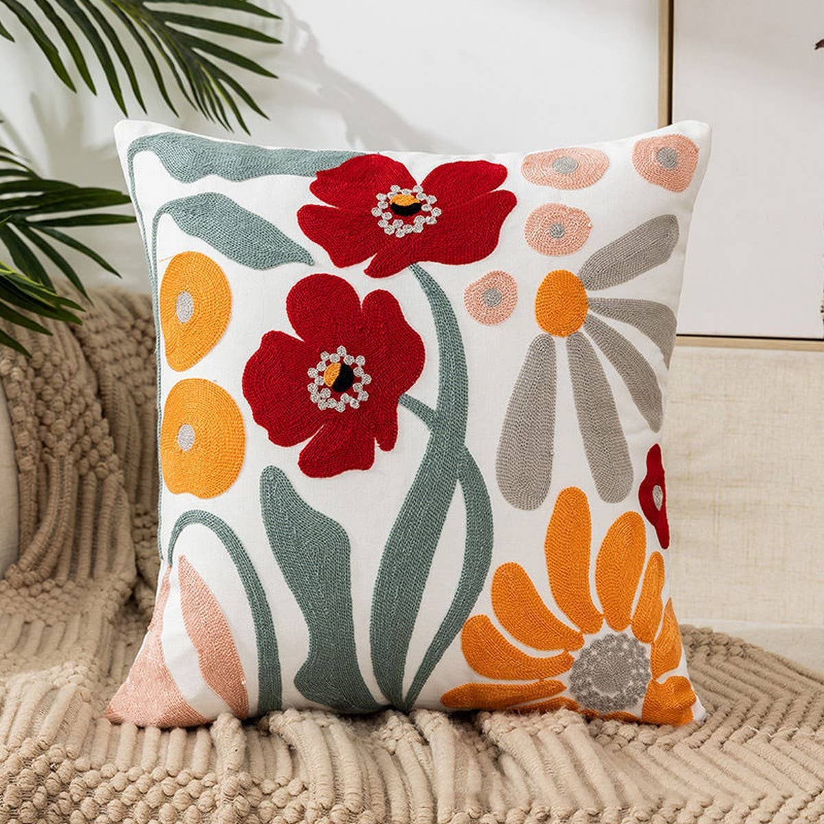 Luxury Embroidered Throw Pillow Cover for Sofa/Bed