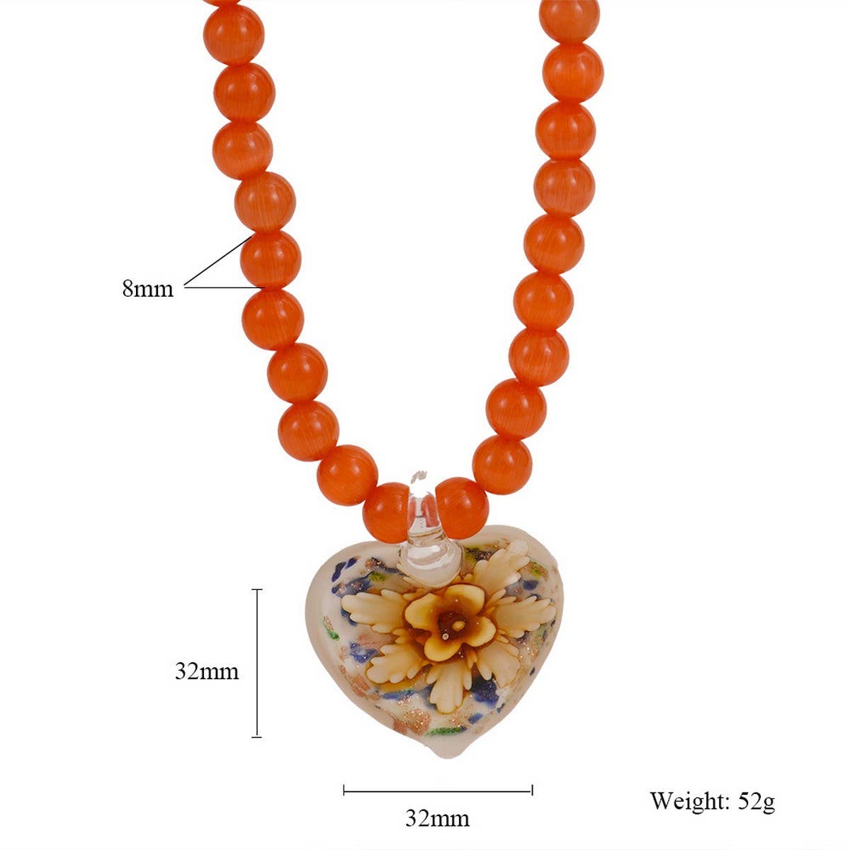 Cat?™s Eye Glass Heart Flower Pendant Necklace_CWMM7536