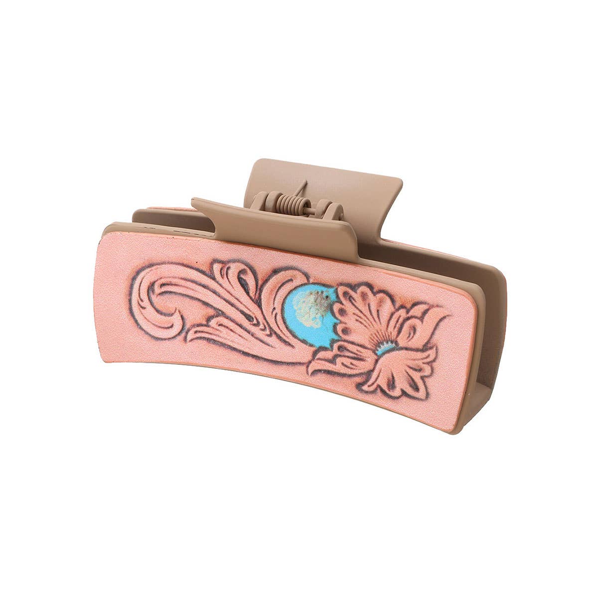 Western Cactus Sunflower Hair Claw - Leather Clip