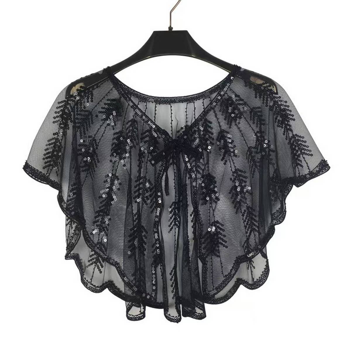 Leaf Sequin Sheer Shawl ??Evening Party Cape_CWMM8961