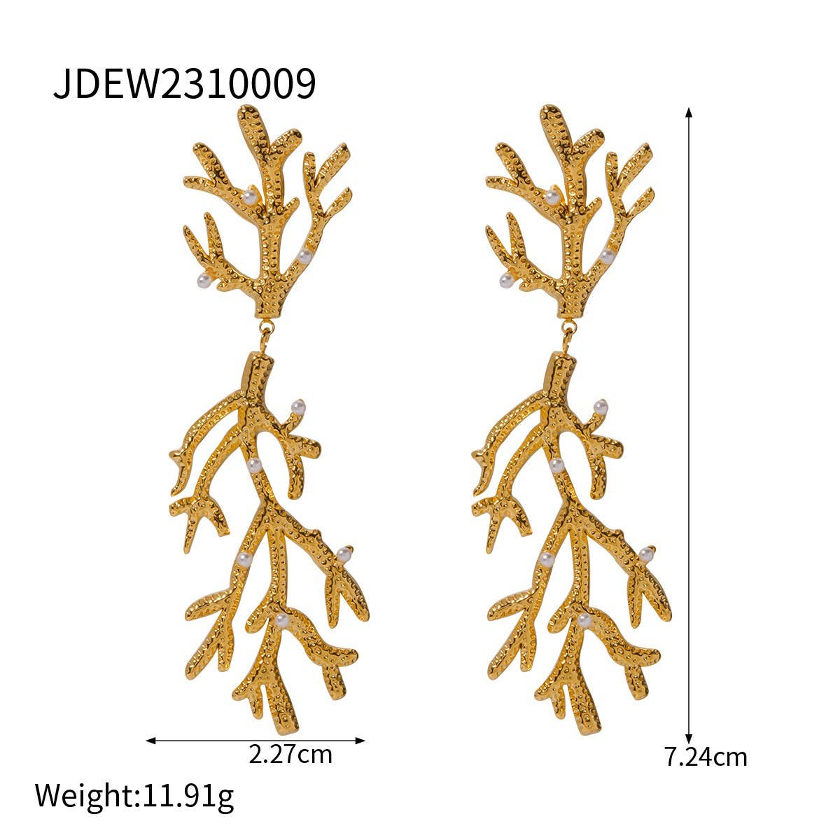 18K GOLD PLATED PEARL TEXTURED CORAL EARRINGS_CWASC1669