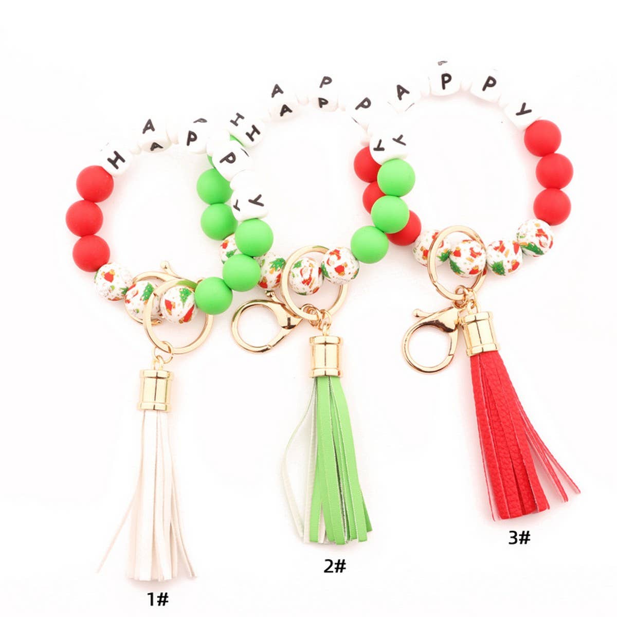 Christmas Silicone Bead Bracelet Keychain Gift