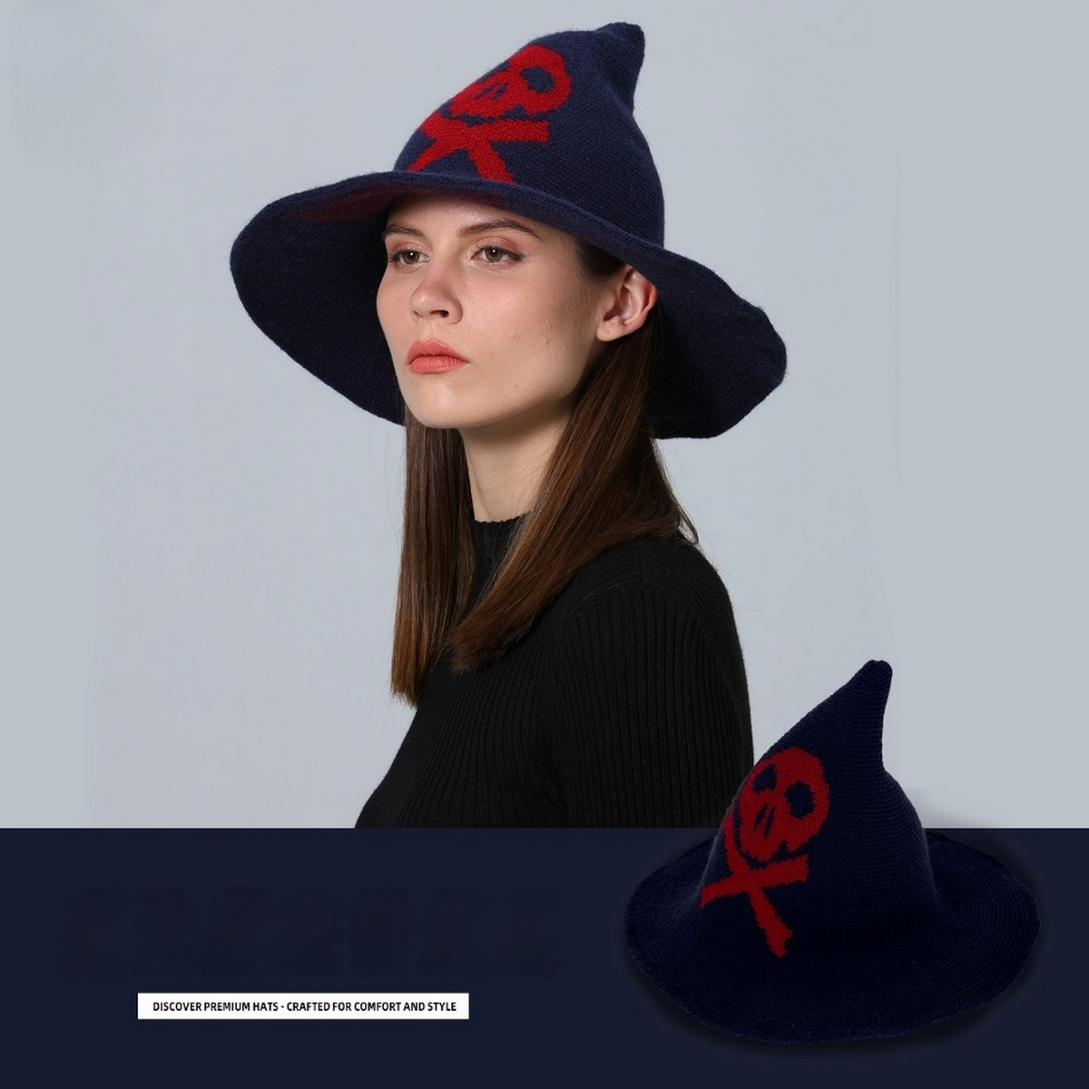 Skull Print Wizard Hat Halloween Accessory_CWAH3991